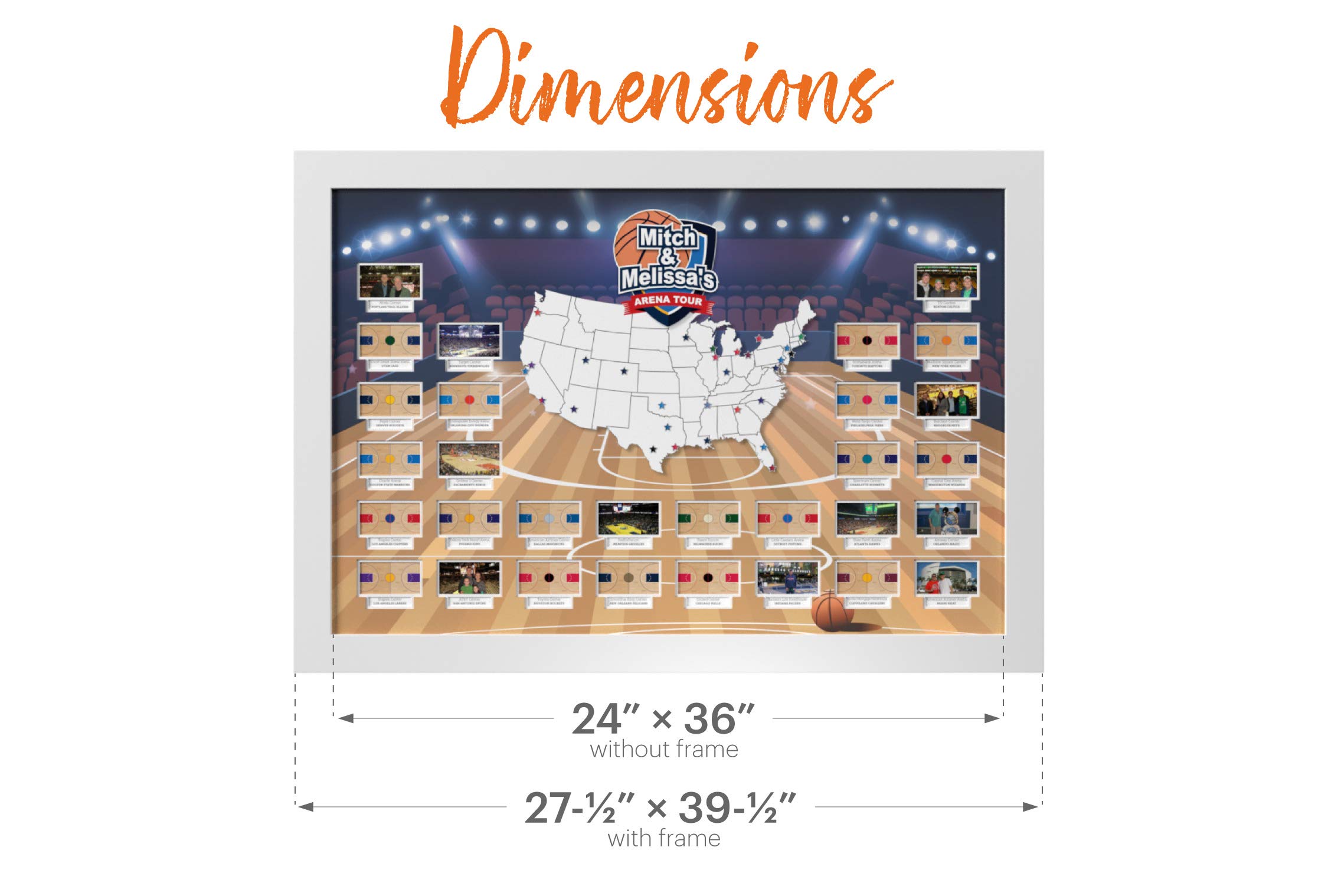 Custom Basketball Arenas Photo Map - Handmade in USA with Black Frame - Perfect Gift for Sports Fans, Home & Office Decor