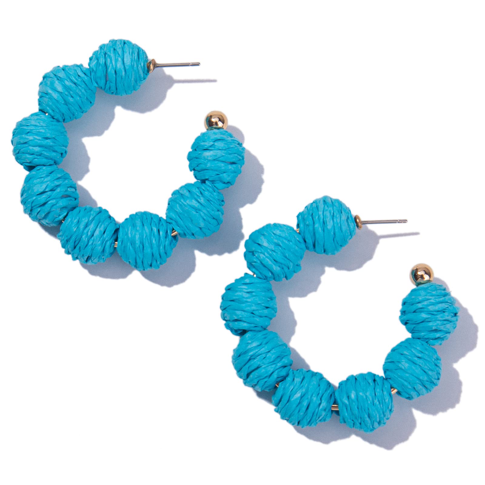 Handmade Raffia Hoop Earrings - Colorful Boho Statement Rattan Jewelry for Women & Girls | Perfect for Summer Outfits, Beach Vacations & Festival Wear