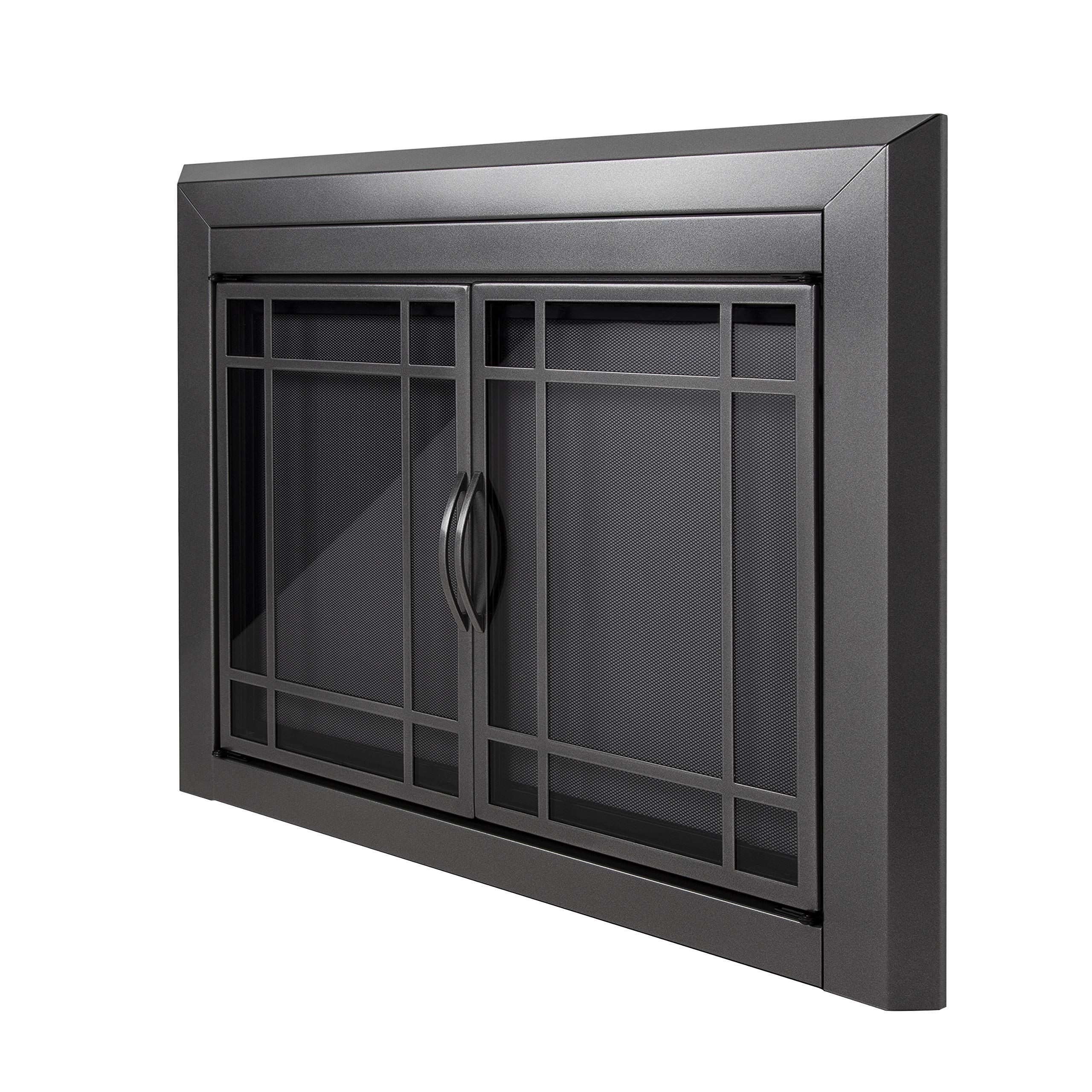Pleasant Hearth Edinburgh Glass Fireplace Screen in Gunmetal - Small Size for Fireplace Safety & Home Decor | Perfect for Living Rooms, Bedrooms & Patios
