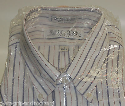 Van Heusen Men's Dress Shirt Slim Fit 17 34/35 White & Blue Stripes Formal Business Shirt for Office, Interviews & Special Occasions