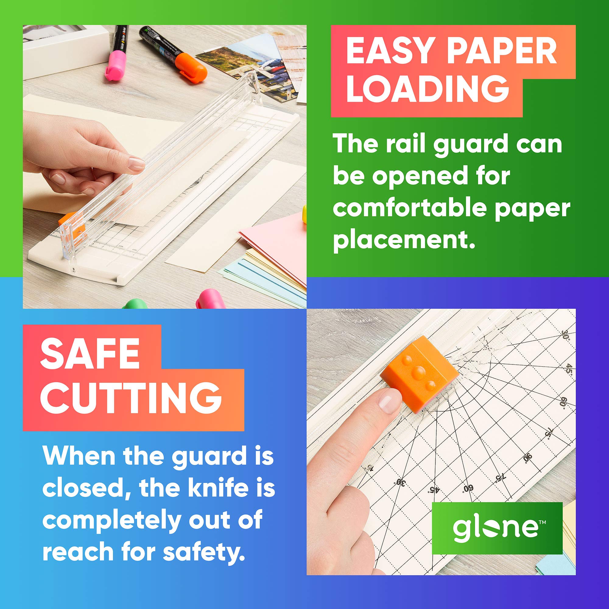 Glone 12 Inch Paper Trimmer - A4 Size Paper Cutter with Automatic Safety Guard for Coupons, Craft Paper & Photos (Off White) | Perfect for Scrapbooking, Office Use & Photo Cutting