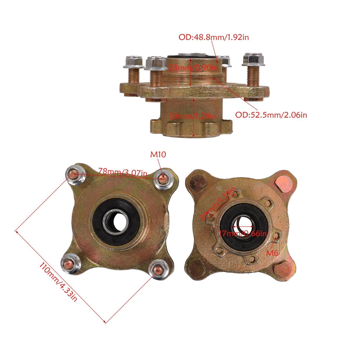 Go Kart 4 Stud Front Wheel Rim Hub Steering Spindle Knuckle Kit with Hydraulic Brake Caliper & Master Cylinder Assembly - Compatible with ATV, Buggy, Golf Cart, Quad, 4 Wheelers & Tricycle - Perfect for DIY Repairs & Off-Road Upgrades