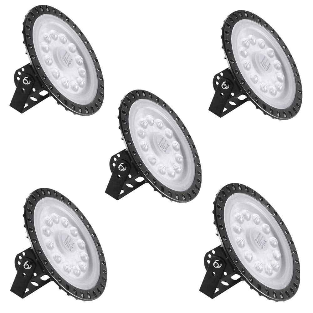 50W LED High Bay Light 5000lm 6000K Daylight White - IP54 Waterproof Industrial Shop Lights for Warehouse, Garage, Factory, Workshop & Gym - Energy Saving Commercial Lighting (5-Pack) - Perfect for High Ceiling Spaces & Large Area Illumination