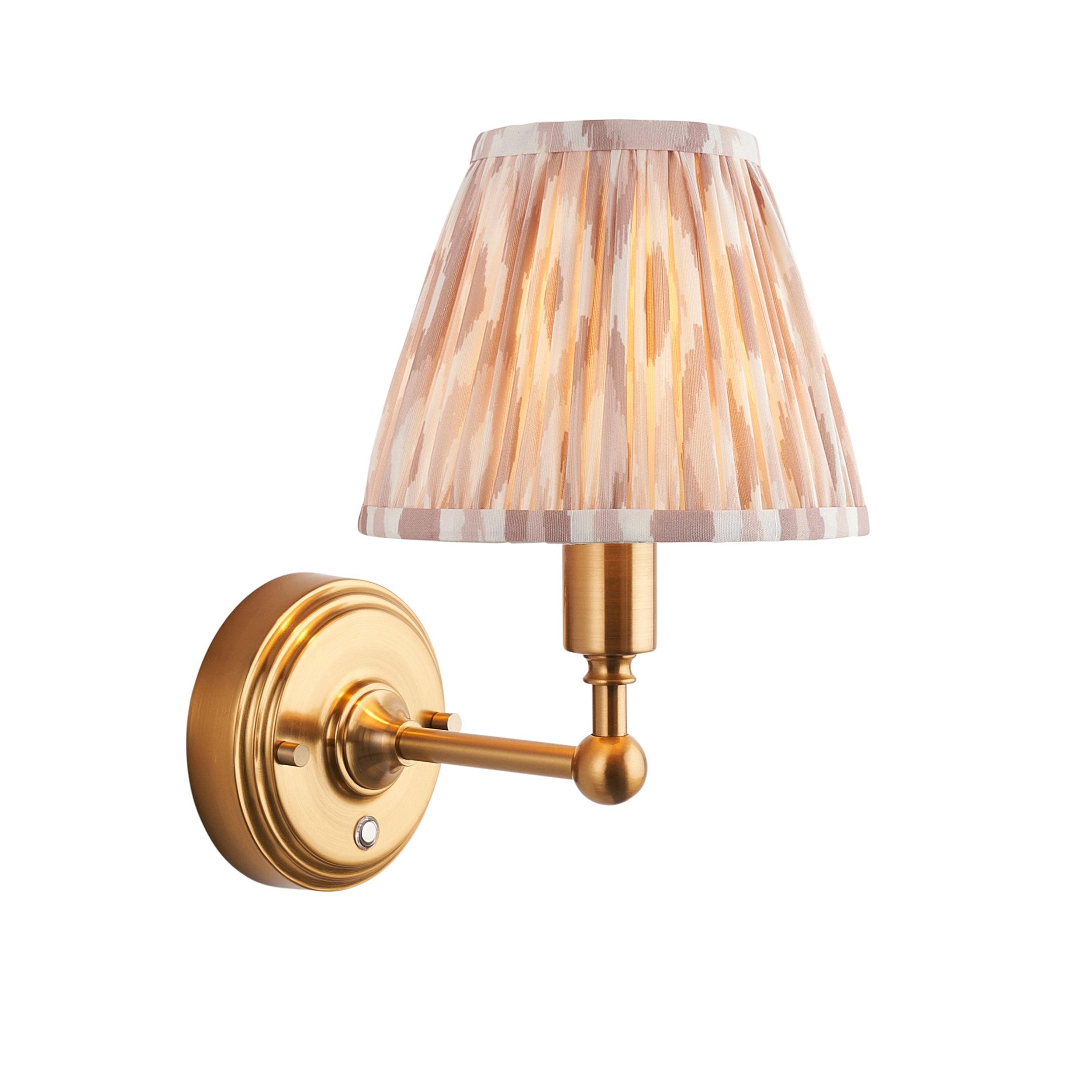 Burley Rechargeable Brass Wall Light with Ikat 16cm Neutral Shade - Elegant Indoor Lighting for Bedroom, Living Room, and Hallway