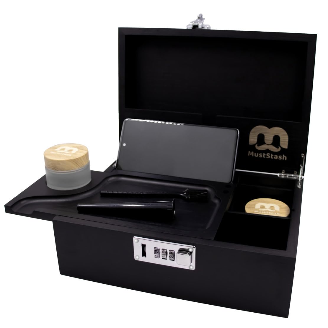 MustStash Smell-Proof UV Glass Storage Box with Lock - Bamboo Organizer for Herbs & Accessories - Home & Travel Use