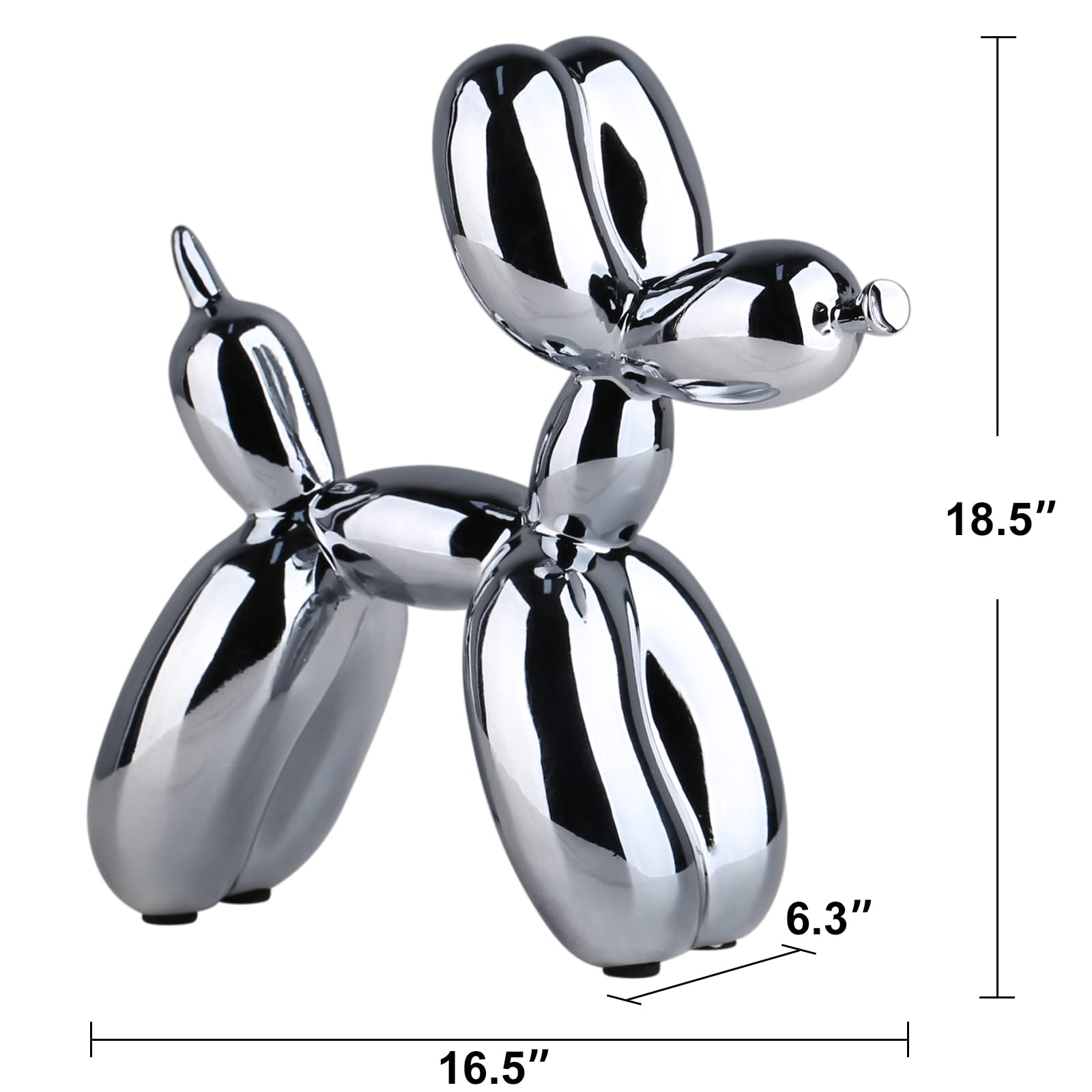 Silver Balloon Dog Statue - Modern Animal Sculpture for Shelf Decor, Preppy Room Accent, Cute Figurine Collection | Perfect for Home Office, Living Room & Gift Giving