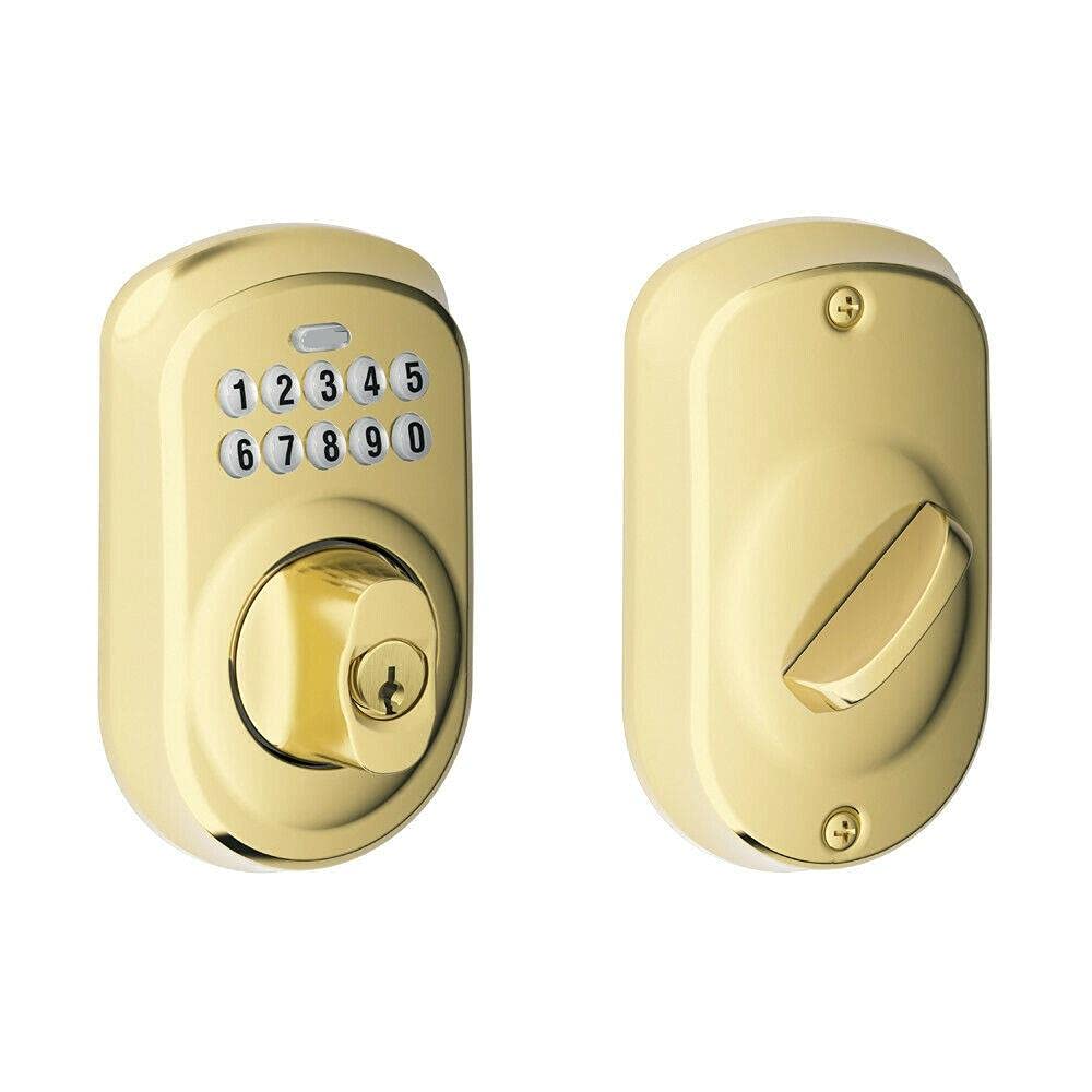 Popel Brass Plymouth Electronic Keypad Single Cylinder Deadbolt Door Lock - Secure Keyless Entry for Home, Office & Apartment - Easy Installation & Enhanced Security - Perfect for Front Doors, Back Doors & Rental Properties