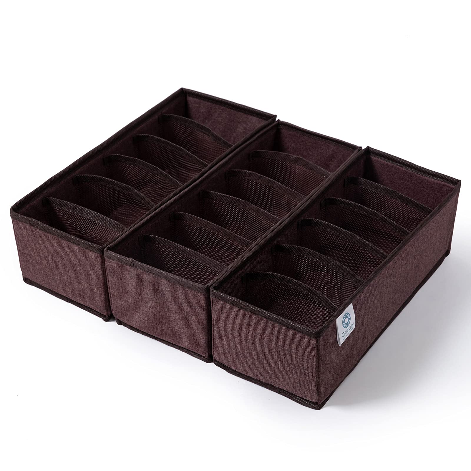 Qozary 3 Pack Collapsible Drawer Organizer Dividers - Closet Storage Box for Socks, Underwear, Lingerie, Ties & Belts | Space-Saving Cabinet Organizer for Bedroom, Baby Clothes & Accessories (Brown, 6 Cells) - Perfect for Closet Organization & Small Space Storage Solutions