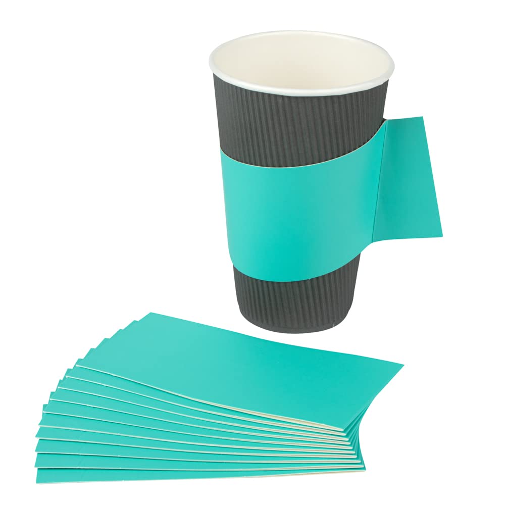 Restpresso Hot Coffee Sleeves with Handle - 1000 Disposable Cup Sleeves for 12oz, 16oz & 20oz Cups | Turquoise Paper Cup Jackets | Restaurantware (Cups Sold Separately) - Perfect for Coffee Shops, Cafes & Takeout Businesses