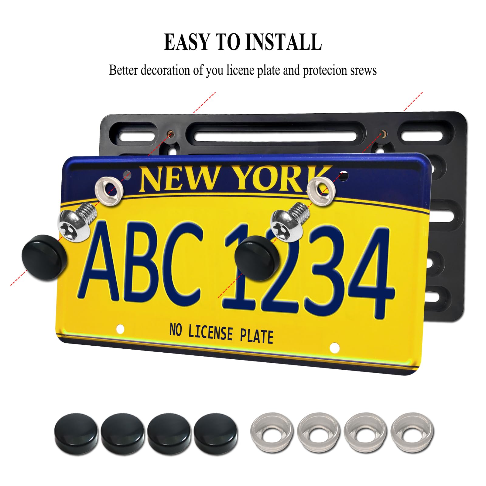 Universal Black License Plate Bracket - No Drill Front Bumper Mount with Anti-Theft Screws for US Vehicles & Trucks | Durable Plastic Car Tag Holder for Secure Display