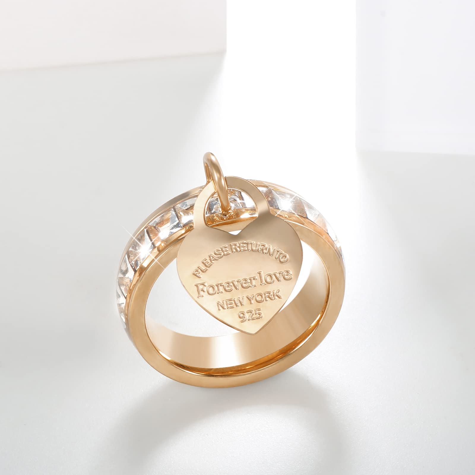 JINHUI Eternity Band Ring for Women - Cubic Zirconia Wedding & Engagement Ring with Heart Charm - Perfect for Anniversaries, Valentine's Day & Romantic Proposals