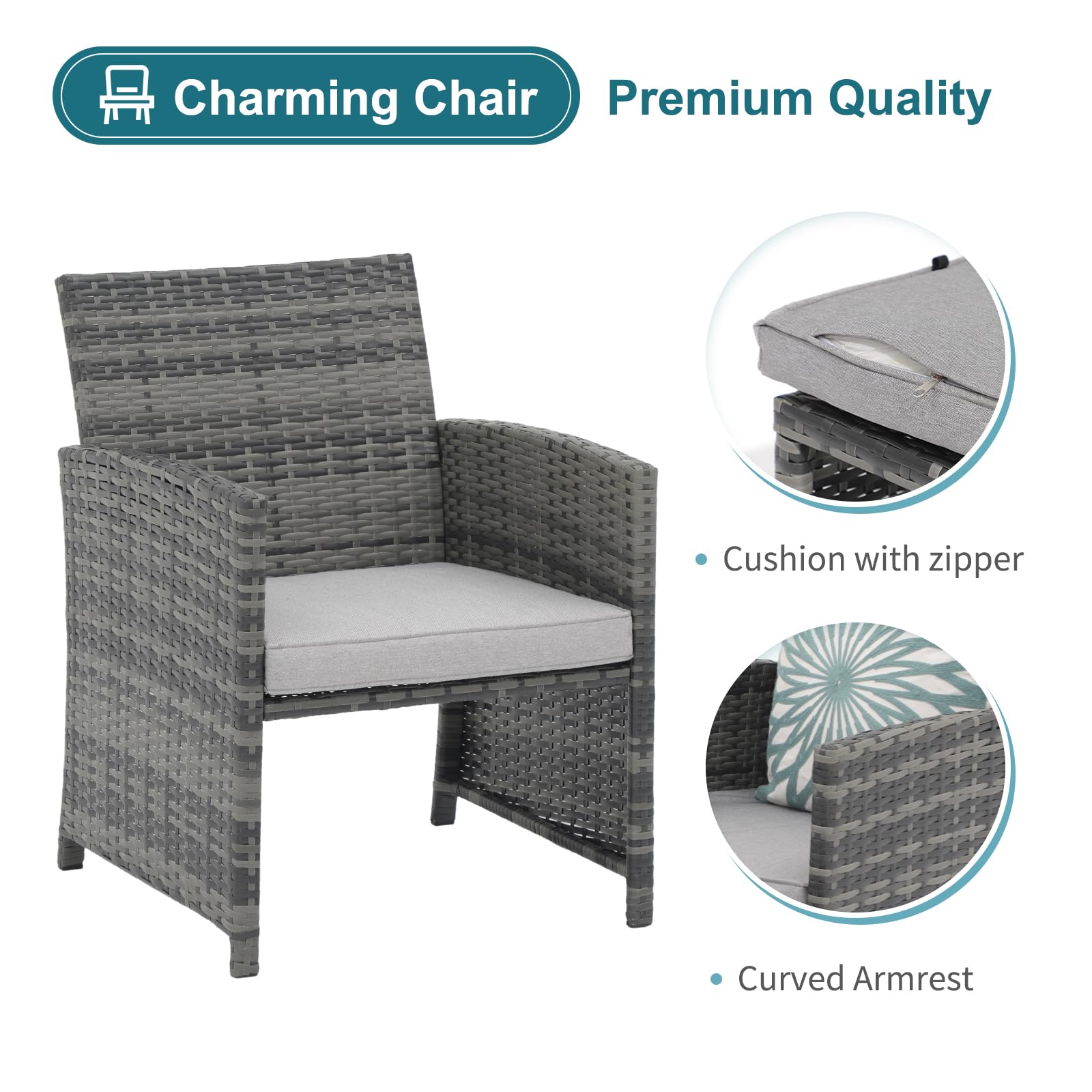 OC Orange-Casual 6-Piece Patio Furniture Set with Ottoman - Outdoor Grey Wicker Chairs & Coffee Table - Balcony Conversation Set for Apartments - Light Grey - Perfect for Backyard Relaxation, Poolside Lounging & Small Space Outdoor Living