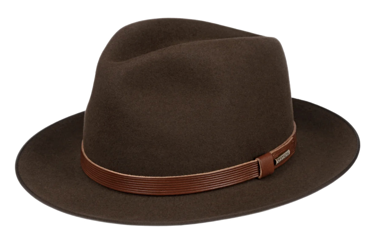 Premium Brown Fur Felt Fedora Hat by Stetson - Semi Casual Style for Men | Perfect for Outdoor Events, Weddings & Vintage Fashion