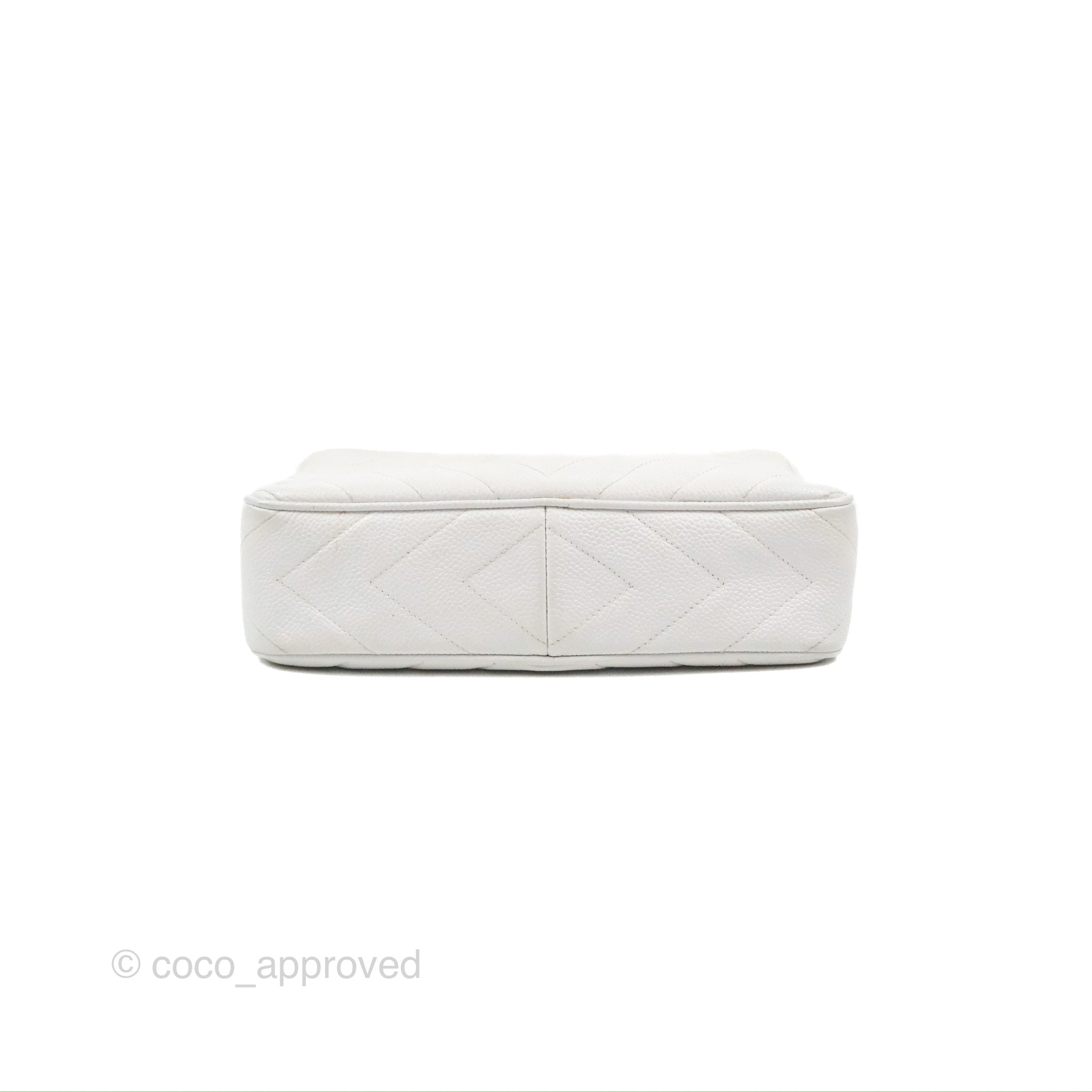 Chanel Chevron Quilted Tassel Camera Bag in White Caviar Leather with Gold Hardware - Perfect for Travel, Parties & Everyday Luxury