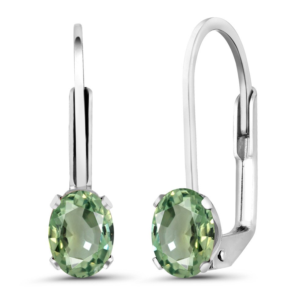 Gem Stone King 925 Sterling Silver 6X4MM Oval Gemstone Birthstone Drop Dangle Leverback Earrings for Women - Elegant Jewelry Gift for Birthday, Anniversary & Special Occasions