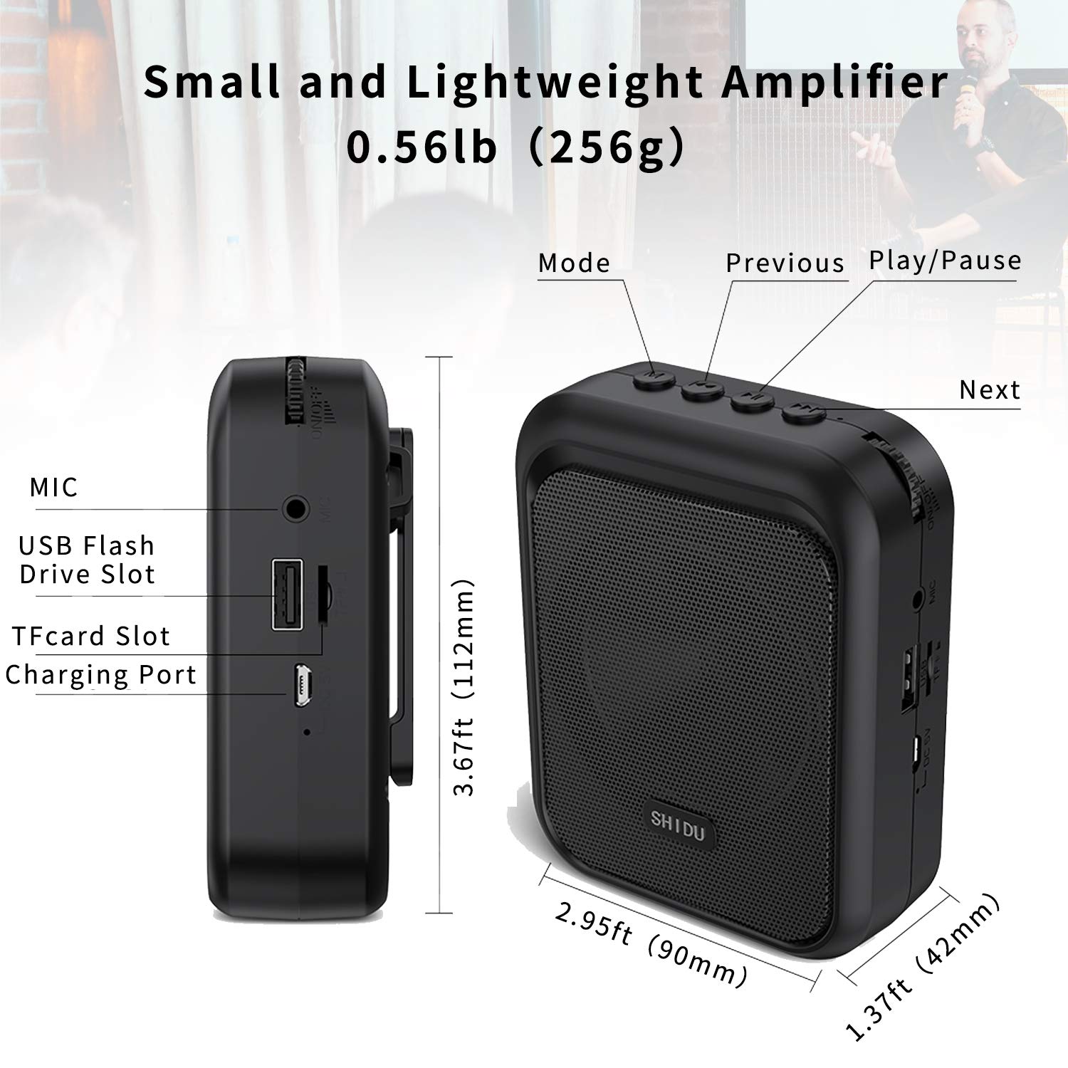 SHIDU Mini Voice Amplifier Portable Bluetooth Speaker with UHF Wireless Microphone Headset - 10W 1800mAh PA System for Teachers, Coaches, Tour Guides - Supports MP3 Format - Ideal for Classroom, Outdoor Training, Public Speaking & Presentations