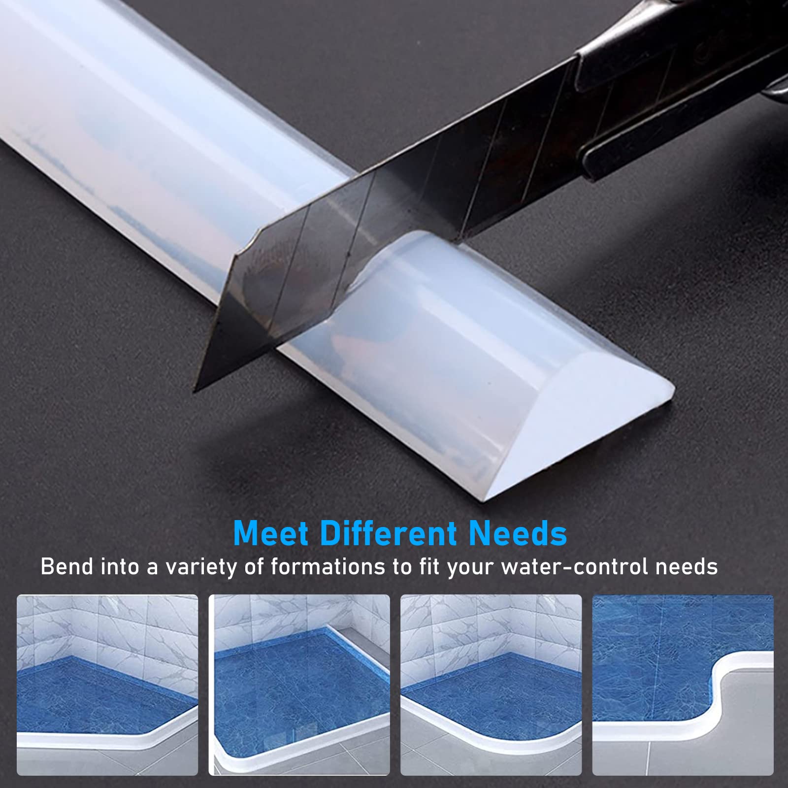 Collapsible Shower Threshold Water Dam - 39 Inch Translucent Silicone Shower Water Stopper Barrier for Bathroom, Kitchen & Sink - Wet/Dry Separation Retention System - Perfect for Sliding Glass Doors, Tile Floors & Pet Areas