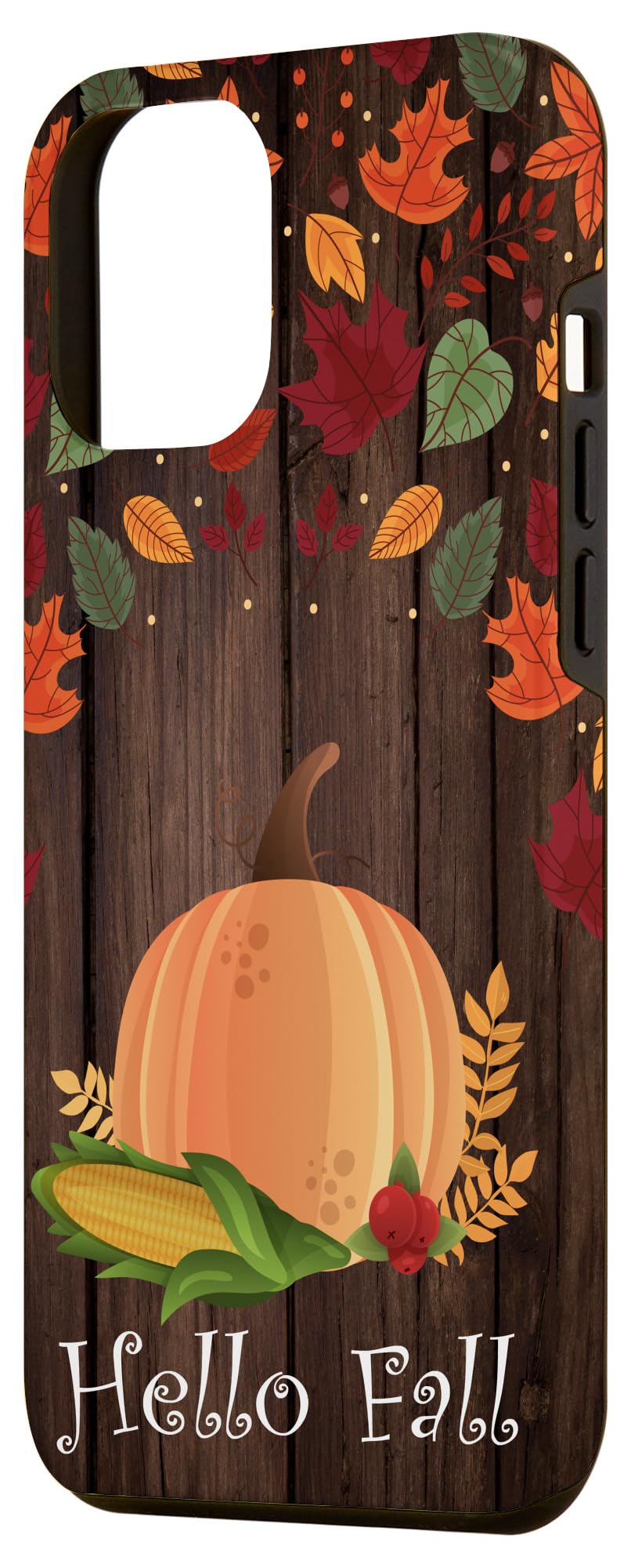 iPhone 12 Pro Max Case - Wooden Pumpkin & Autumn Leaves Design - Halloween Themed Protective Cover for Fall Season | Perfect for Halloween Parties, Thanksgiving Gatherings & Autumn Photography