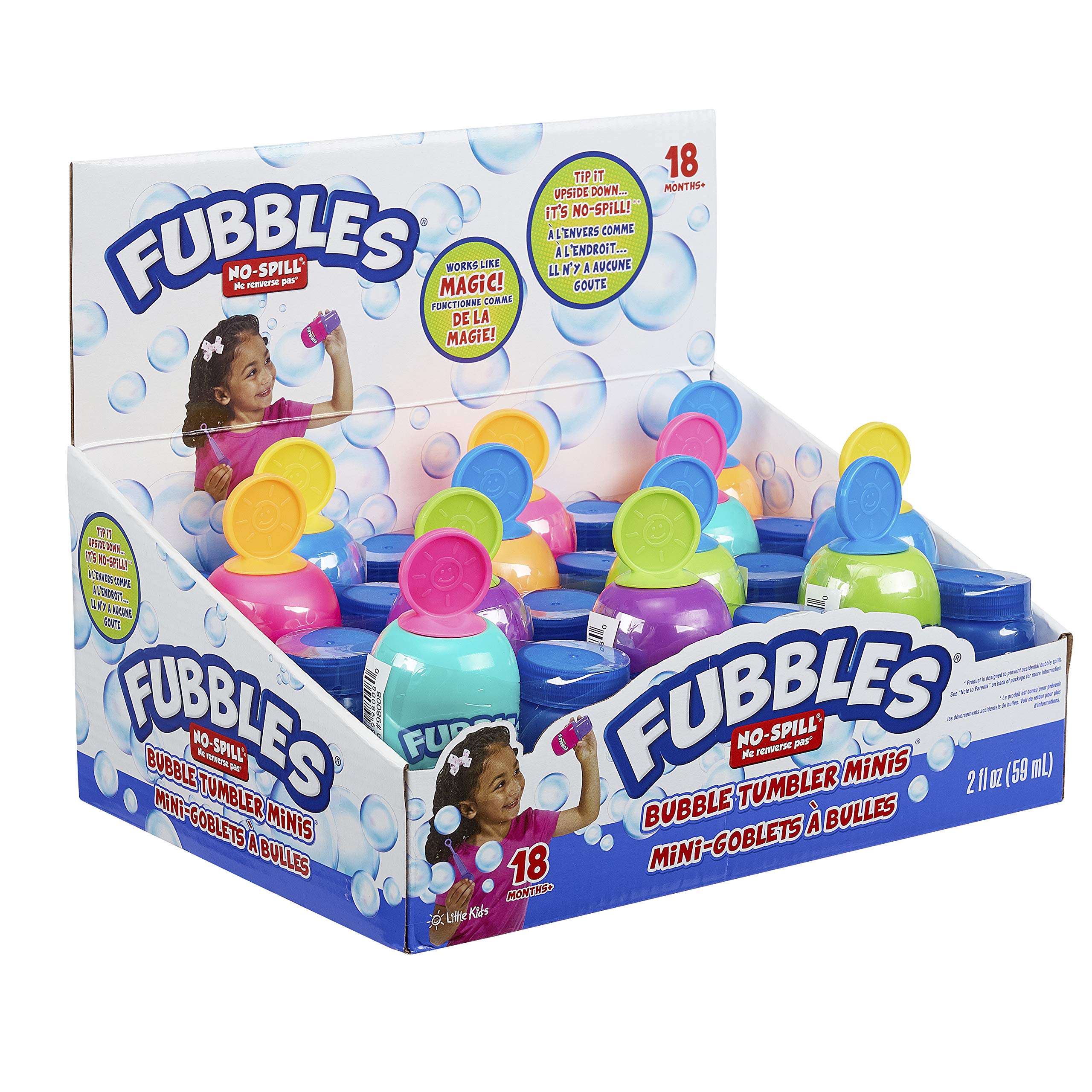 Fubbles No Spill Bubble Tumbler Minis - 12 Pack Kids Bubble Toys with 2oz Solution & Wand - Perfect for Toddlers, Birthday Parties & Outdoor Play (Assorted Colors) 98008