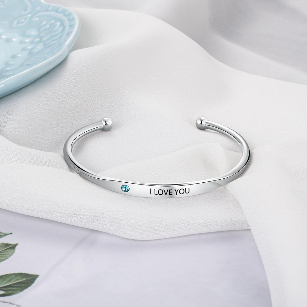 Personalized Birthstone Bangle Bracelet with Custom Name Engraving - Perfect for Birthdays, Anniversaries & Mother's Day Gifts | B003