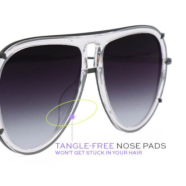 Ivy Luxe Clear Black Tangle-Free Round Aviator Sunglasses for Women - UV Protection, Fashionable & Lightweight - Perfect for Driving, Beach & Outdoor Activities