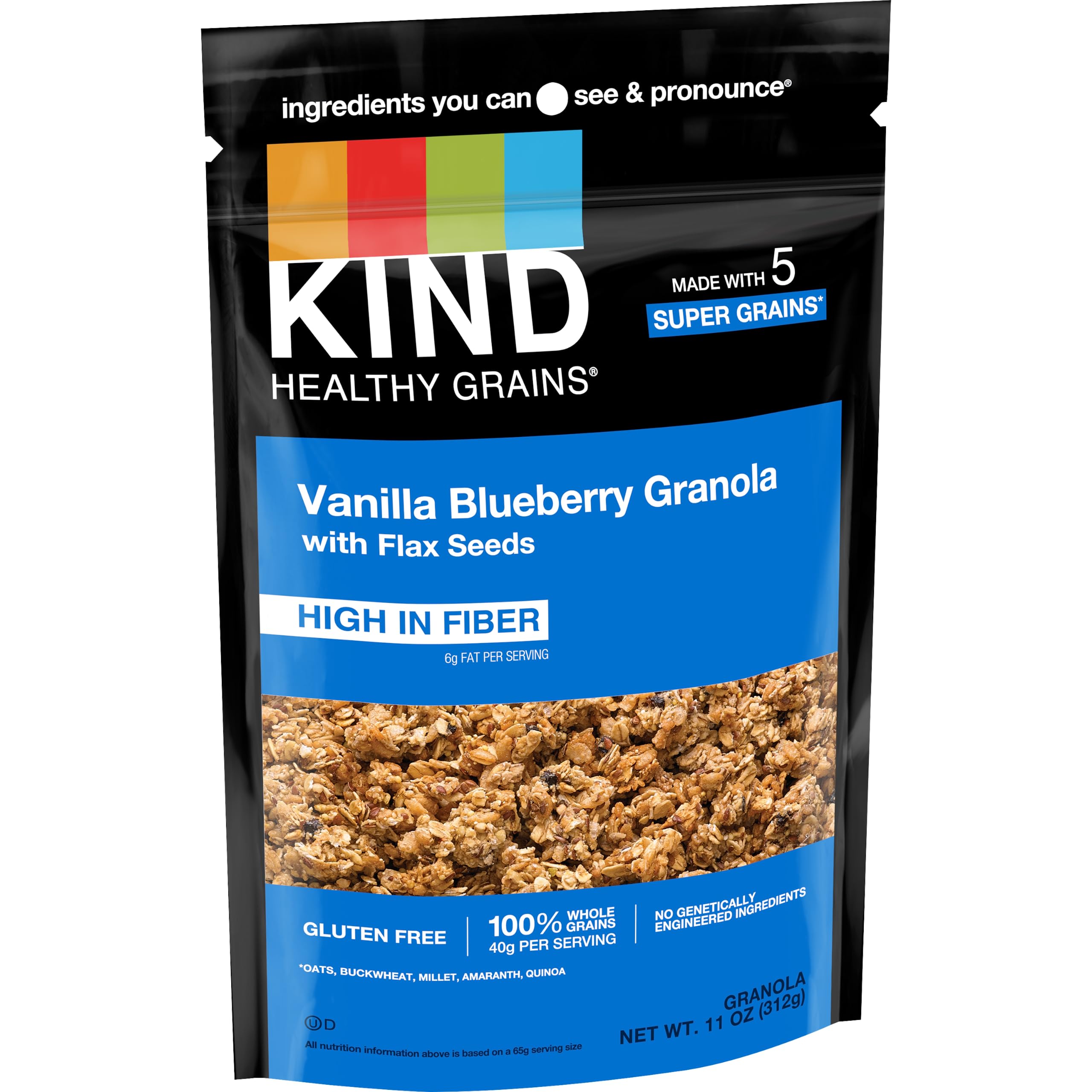 KIND Healthy Grains Clusters Vanilla Blueberry Granola with Flax Seeds - 10g Protein, Gluten Free, Non-GMO, 11oz (Pack of 1) - Perfect for Breakfast, Snacks & Healthy On-the-Go Lifestyle