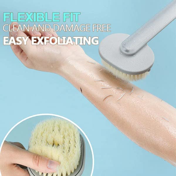 Long Handle Exfoliating Bath Brush with Soap Dispenser - Deep Cleansing Shower Brush for Back & Body, Rechargeable & Refillable, Ideal for Exfoliation & Relaxation (Gray) - Perfect for Spa, Home & Travel Use