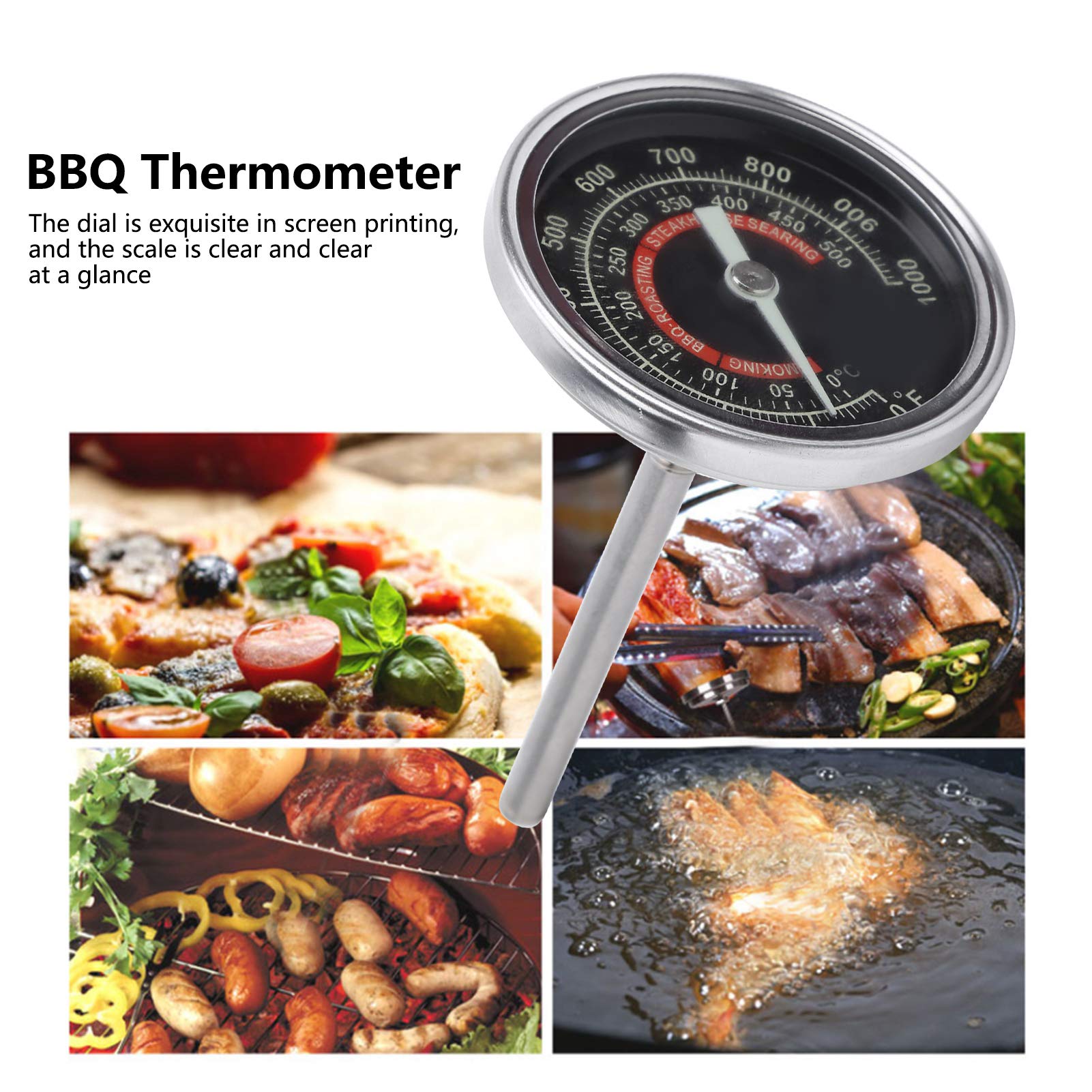Thincol Oven Thermometer 0-1000°F Stainless Steel BBQ Grill Thermometer - High Accuracy Cooking Temperature Gauge for Baking, Roasting, Grilling - IP55 Waterproof & Durable for Indoor/Outdoor Use