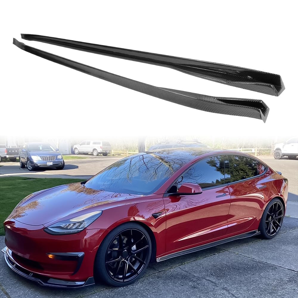 Carbon Fiber Side Skirts for Tesla Model 3 2017-2025 - PP Material Rocker Panel Side Splitter with Bottom Line - Enhance Style & Protection for Your Electric Vehicle