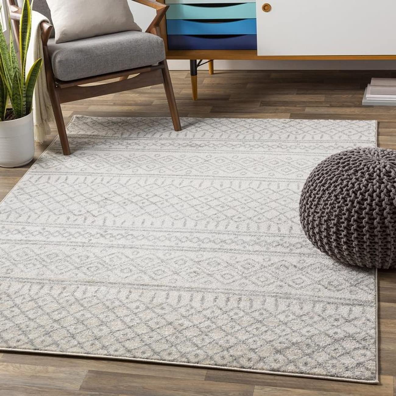 Mark&Day 9x12 Carnforth Global Light Gray Area Rug - Soft Grey Beige White Carpet for Living Room, Bedroom, Kitchen - 8'10