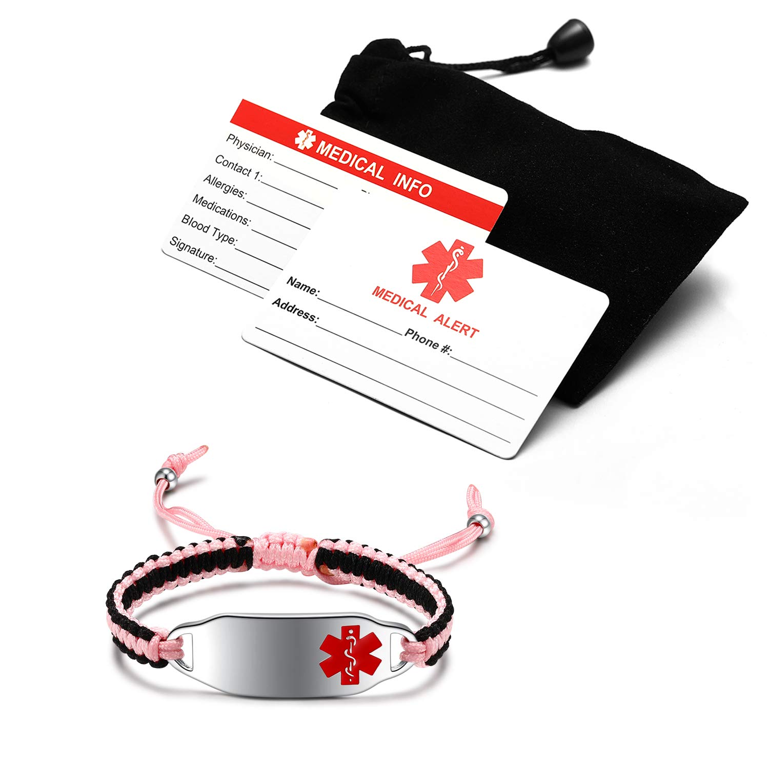 Custom Medical Alert Bracelets for Women - Free Engraving, Adjustable 6.5-8.5 Inches, Nylon Handmade Braided Rope ID Bracelet - Perfect for Allergies, Diabetes & Emergency Medical Identification