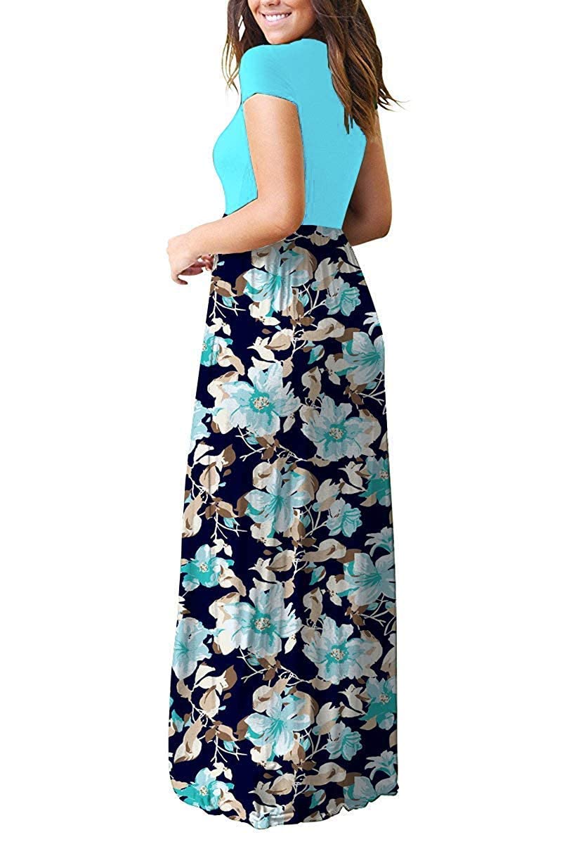 MISFAY Women's Casual Short Sleeve Loose Plain Maxi Dress with Pockets - Perfect for Summer, Beach, Travel and Everyday Wear