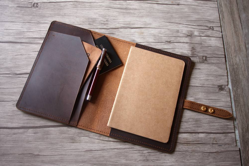 Rustic Dark Brown Leather A5 Notebook Cover - Refillable Journal Cover for Writing, Travel & Business - Handmade Leather Diary Holder for Men & Women