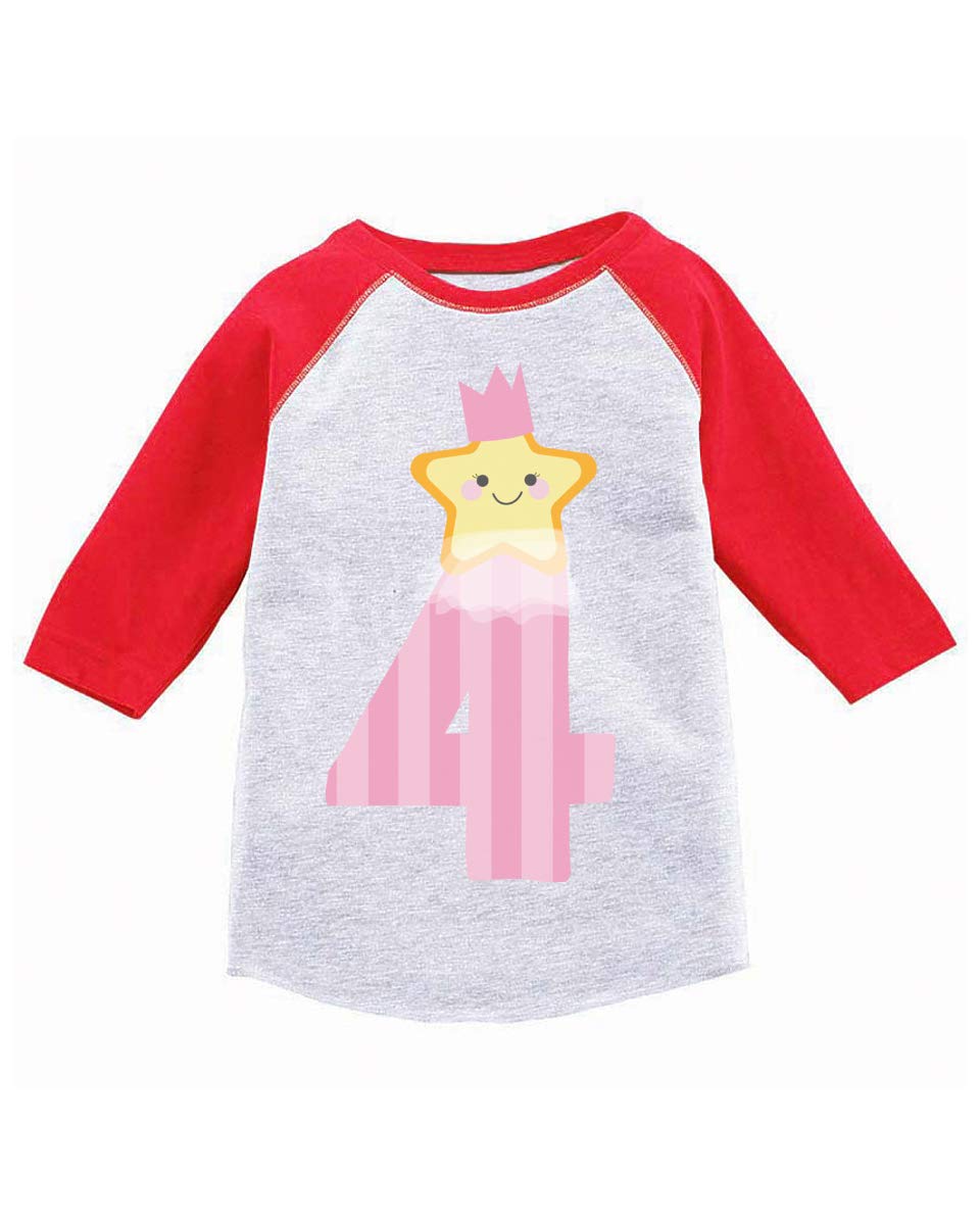 Awkward Styles 4th Birthday Girl T-Shirt - Little Star Toddler Raglan Shirt for Girls - Cute Birthday Outfit for Toddler Girls Party & Photo Shoots