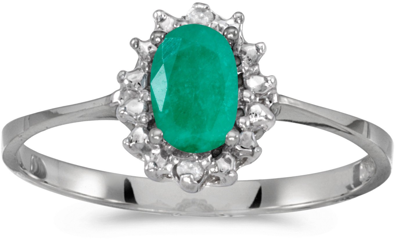 10K White Gold Oval Emerald and Diamond Ring for Women – Elegant Engagement, Wedding, Anniversary Gift – Perfect for Special Occasions