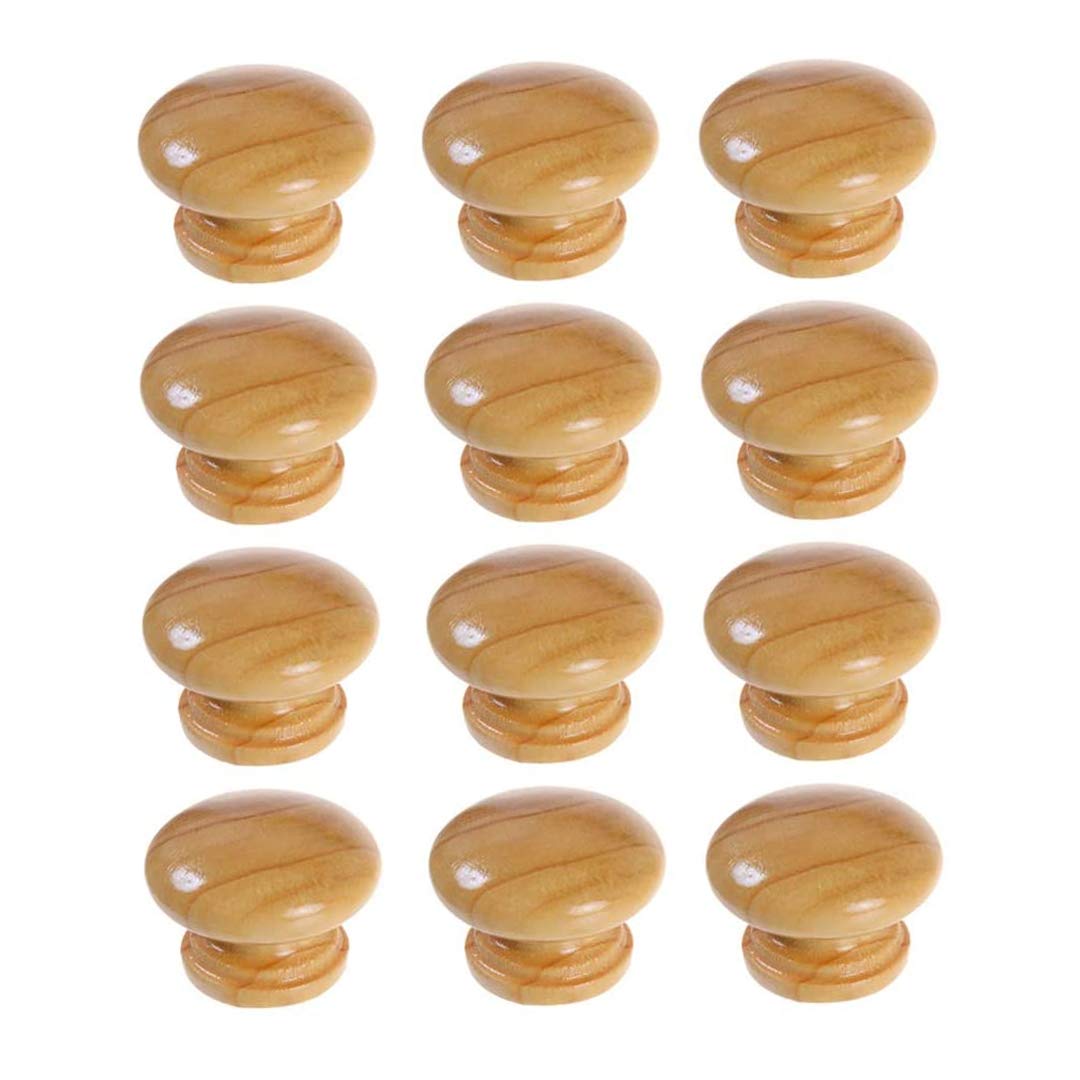12 Pcs Unfinished Wooden Cabinet Knobs - Round Mushroom Shape for Drawers & Closet Doors