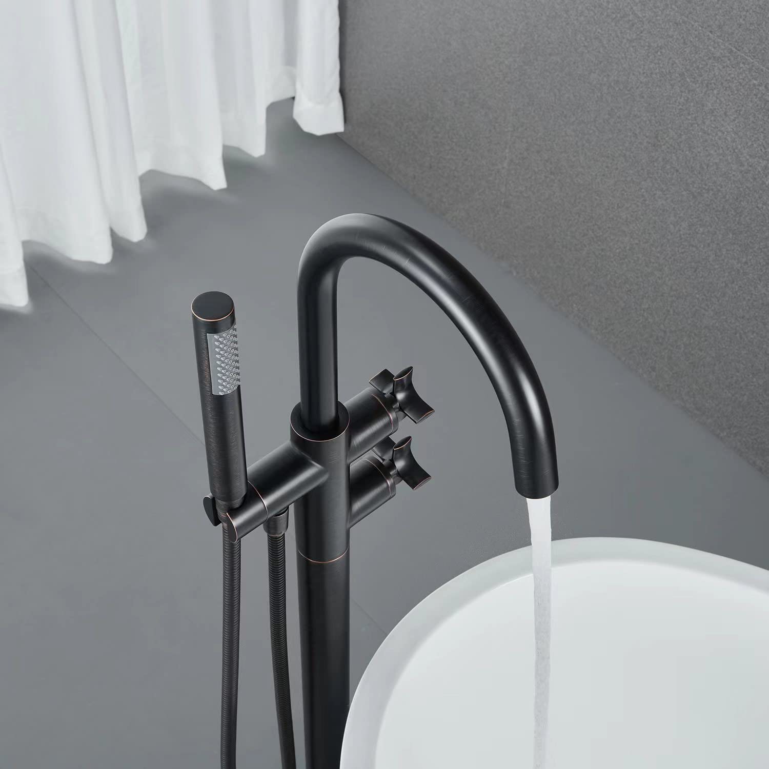 Freestanding Bathtub Faucet - Oil Rubbed Bronze Floor Mount Brass Tub Filler with Hand Shower - Perfect for Modern Bathroom & Spa Relaxation