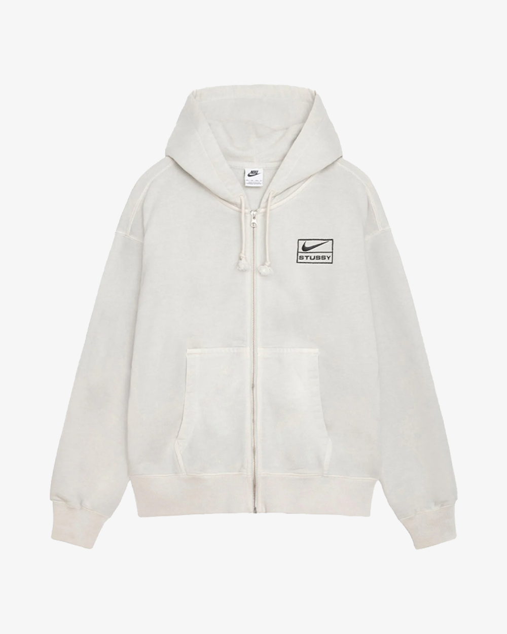 Nike x Stussy SS24 Full Zip Pigment Dyed Light Bone Fleece Hoodie - Stylish & Comfortable for Casual Wear, Street Fashion & Outdoor Activities