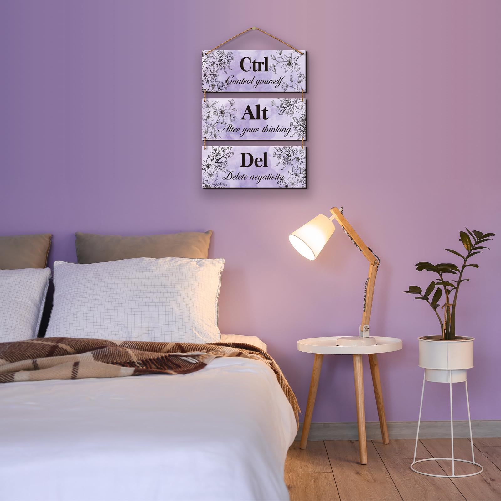 3-Piece Purple Wall Art Set - Farmhouse Wooden Signs with Inspirational Quotes for Bathroom, Office, Bedroom & Living Room Decor | Perfect for Women's Spaces & Home Décor | Motivational Ctrl Alt Del Design