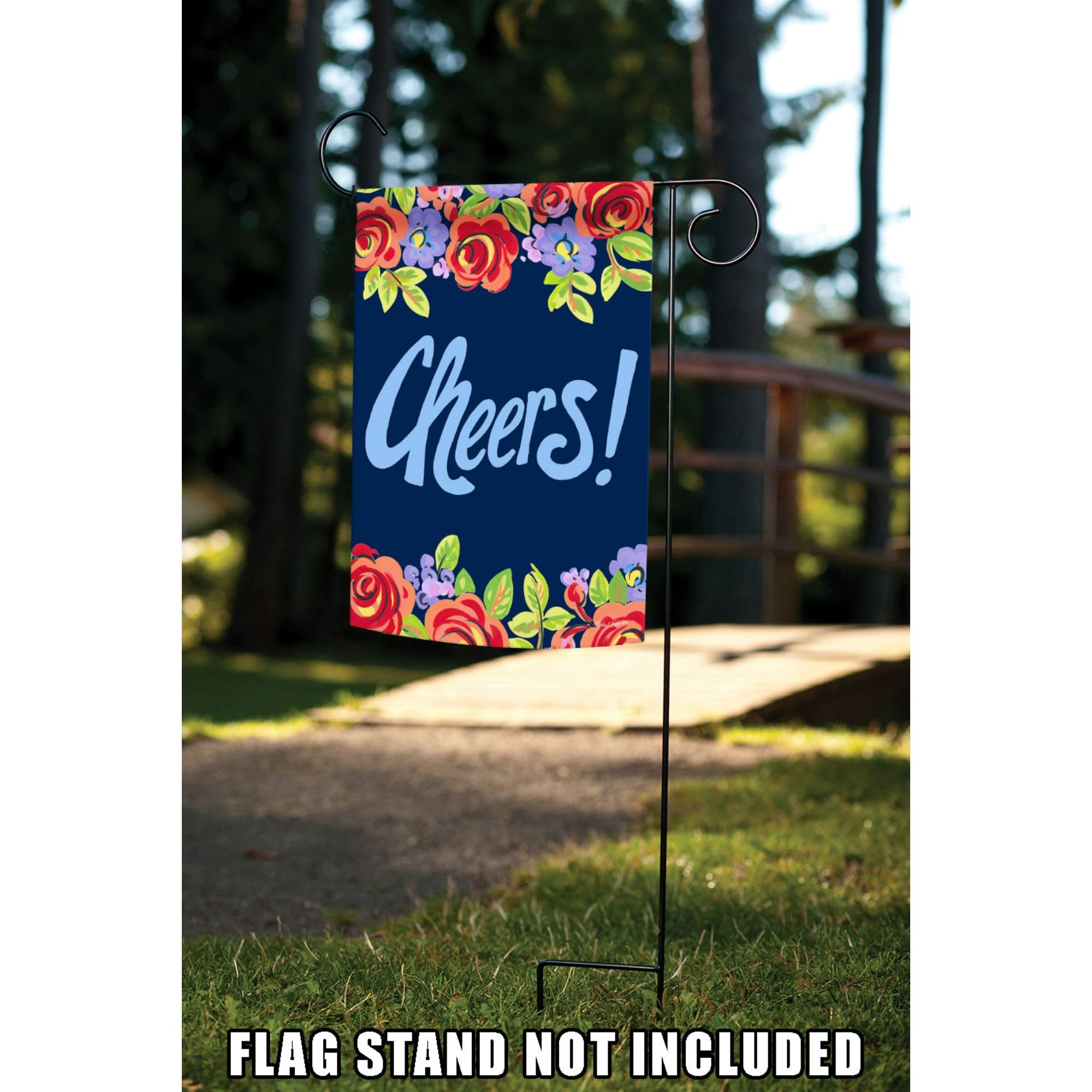 Toland Home Garden 12x18 Inch Double Sided Blue Floral Cheers Outdoor Garden Flag - Weather-Resistant Yard Decoration for Porch, Lawn & House Flower Beds