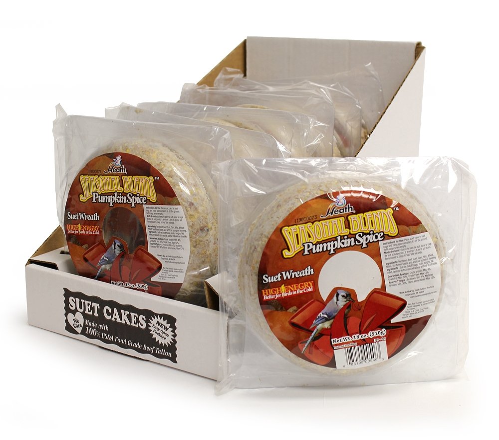 Heath Outdoor Products DD-46 Suet Wreath Cake Pumpkin 18-Ounce, 6 Case - Perfect for Bird Feeding in Winter Gardens