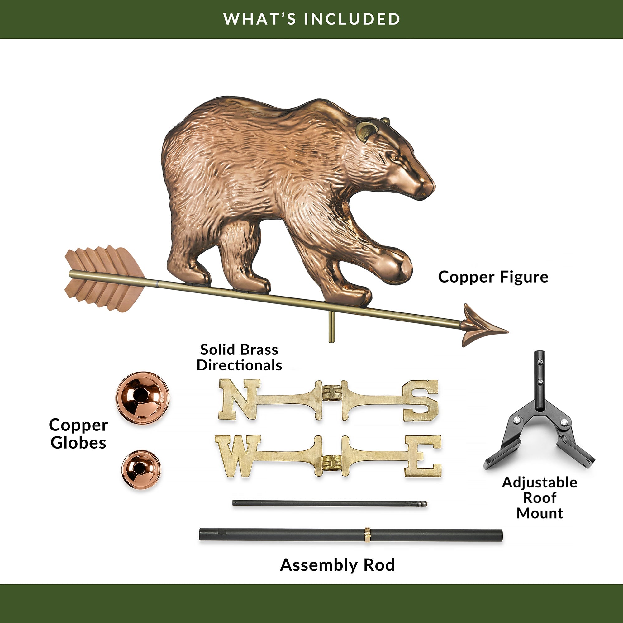 Bear Weathervane with Arrow - Handcrafted Copper Outdoor Wind Direction Indicator for Garden, Farmhouse & Roof Decor - Perfect for Rustic Home, Barn & Countryside Style