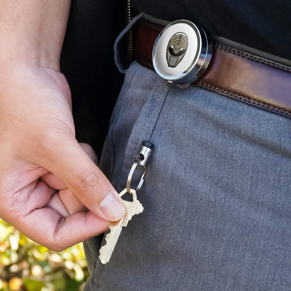 Power Rangers White Ranger Helmet Heavy Duty Metal Retractable ID Badge Holder - Key Card & Tag Organizer with Belt Clip - Perfect for Cosplay, Conventions & Security Professionals