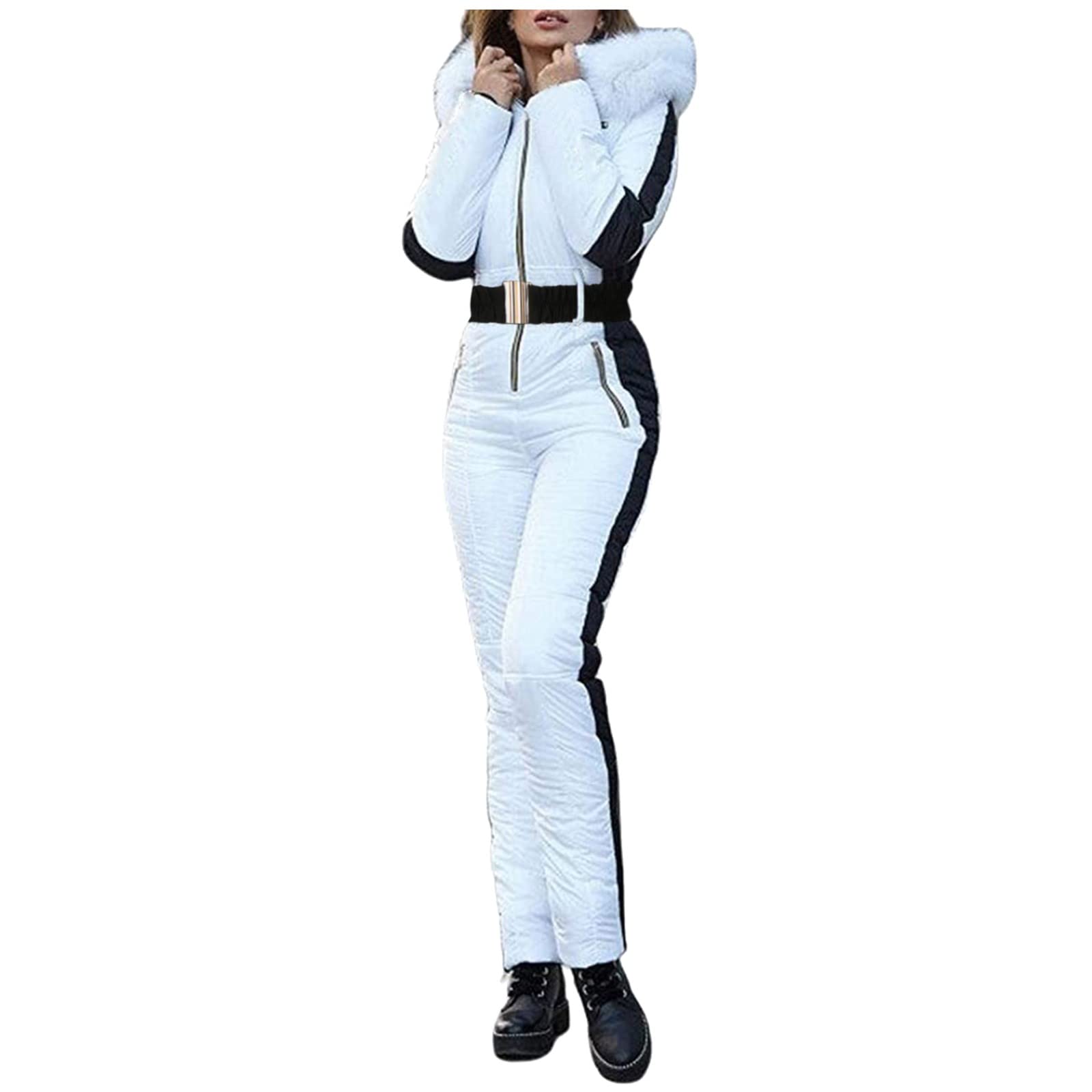 Women's Waterproof Snow Suits - Winter Ski Jumpsuit with Hooded Fur Collar for Outdoor Sports & Skiing | Warm Onesie Romper for Snowboarding, Hiking & Cold Weather Activities