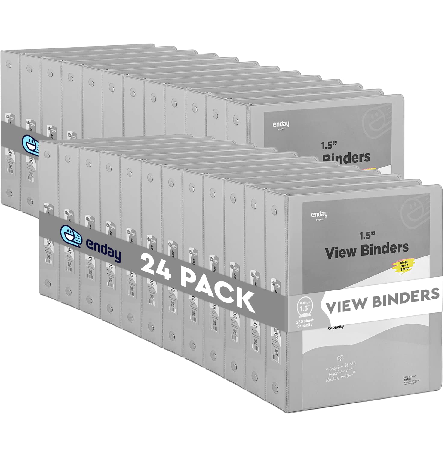 Enday 1.5 Inch 3-Ring Binder with Clear View Cover - 2 Inside Pockets, 1½ Inch Round Rings - Grey, Red, Blue, Purple, Green, Pink (24 Pack) - Perfect for School, Office, and Home Organization