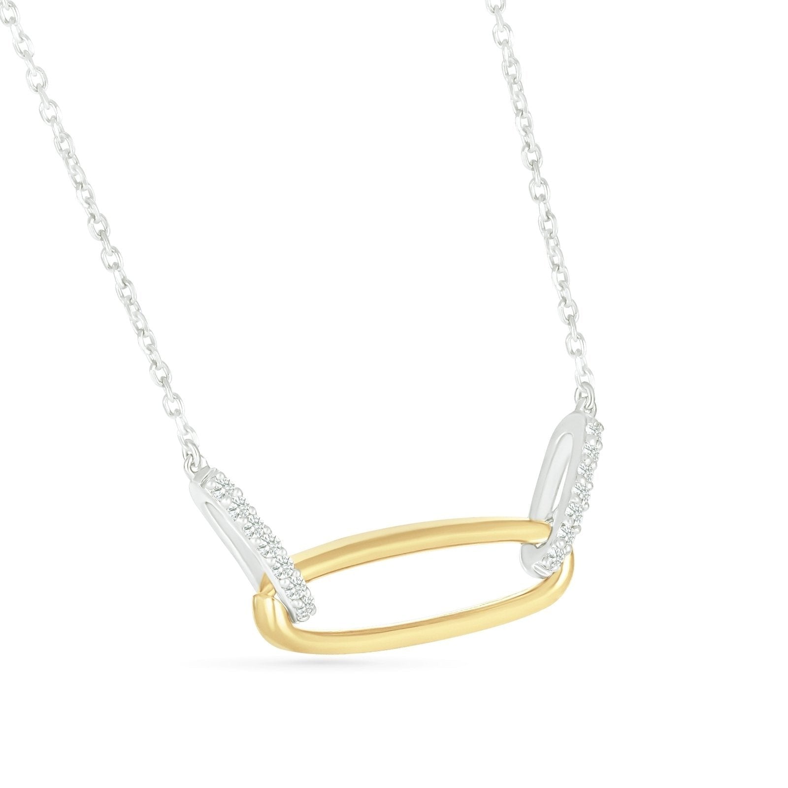 10k Yellow Gold Interlocking Diamond Oval Pendant with Three Links Chain Necklace - Elegant Jewelry Gift for Women, Perfect for Weddings, Anniversaries & Special Occasions