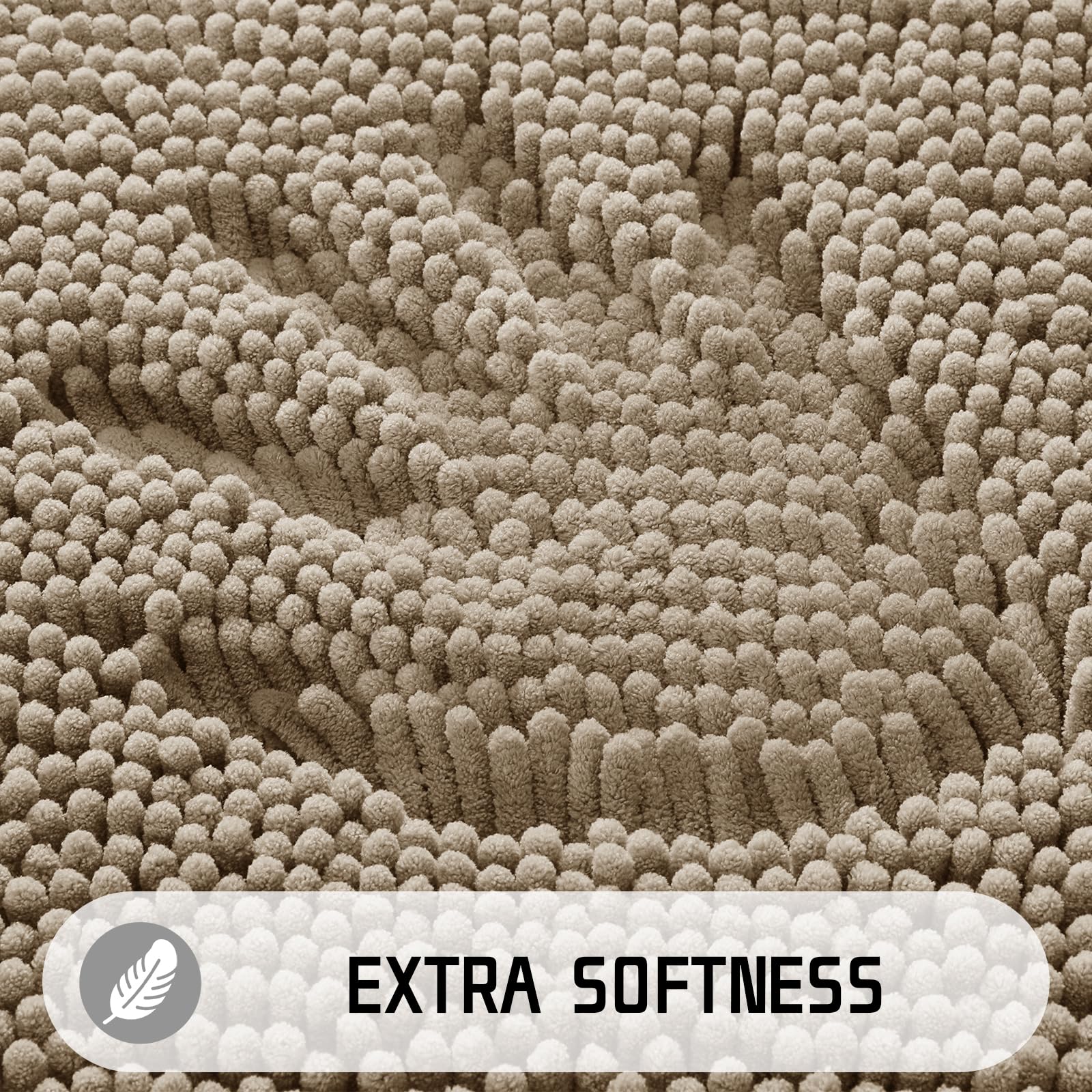 Yimobra Luxury Chenille Shaggy Bathroom Rug Mat - 32''x20'' Extra Soft & Thick Absorbent Water Non-Slip Machine Washable Bath Mat for Bathroom Floor, Tub and Shower - Pale Khaki - Perfect for Cozy Bathrooms, Spa-Like Showers and Modern Home Decor