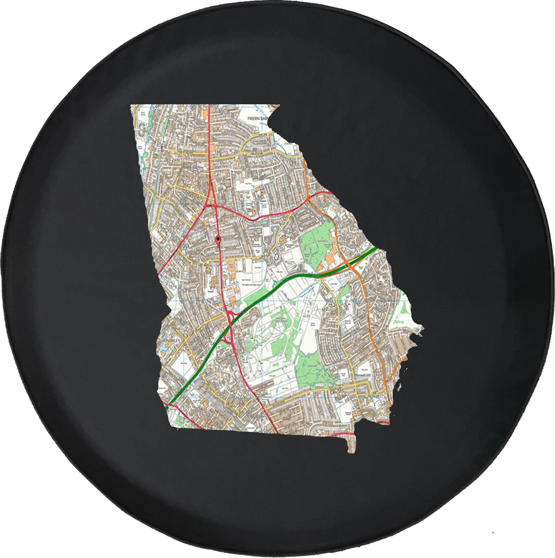 28 Inch Black Spare Tire Cover with Georgia Streets Travel Map - Durable & Weatherproof for SUVs, Trucks & RVs | Perfect for Road Trips & Outdoor Adventures