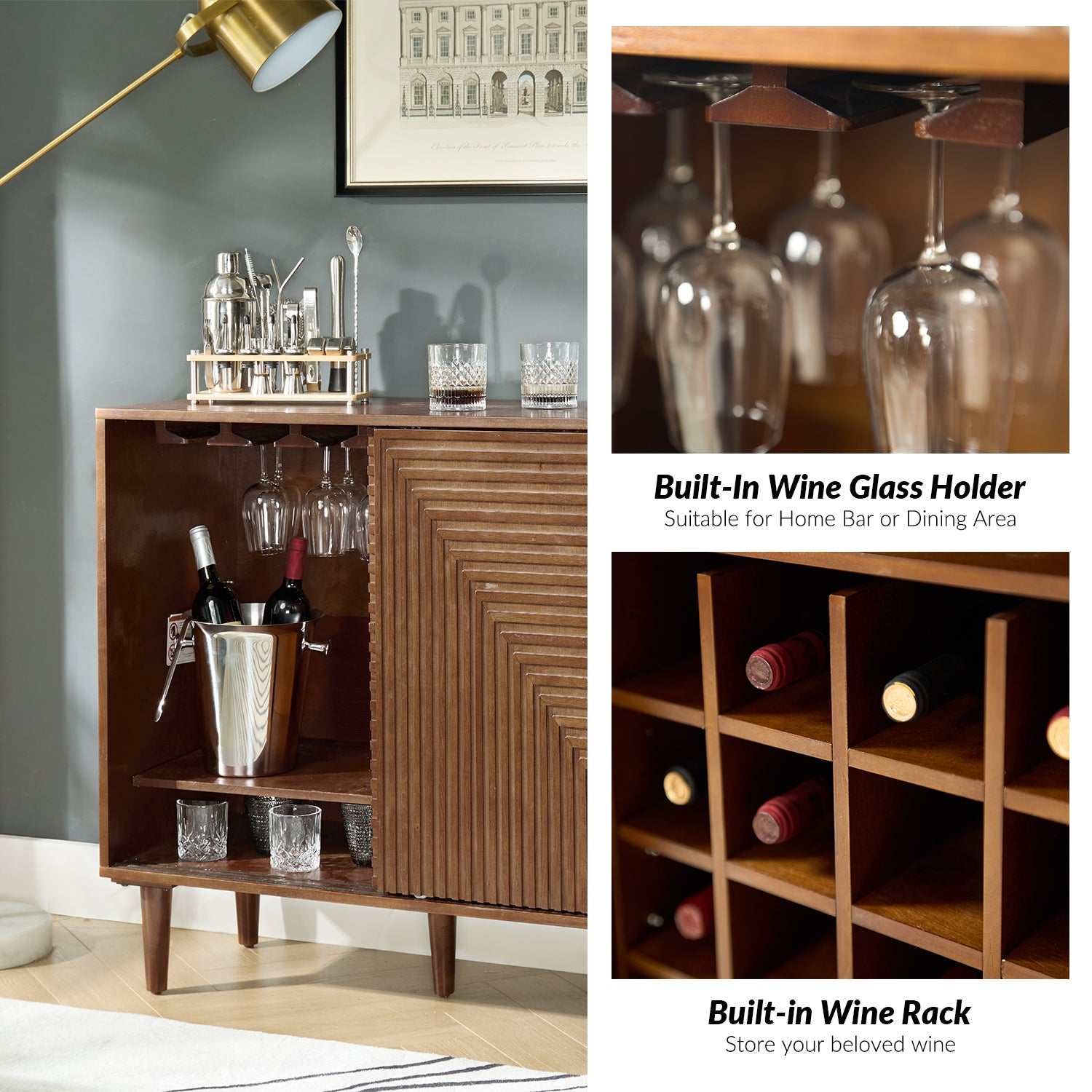 Archie 34-Inch Tall 2-Door Multifunctional Bar Cabinet with Adjustable Shelves - Modern Home Bar Storage for Living Room, Dining Room or Office (Optional Styles Available)