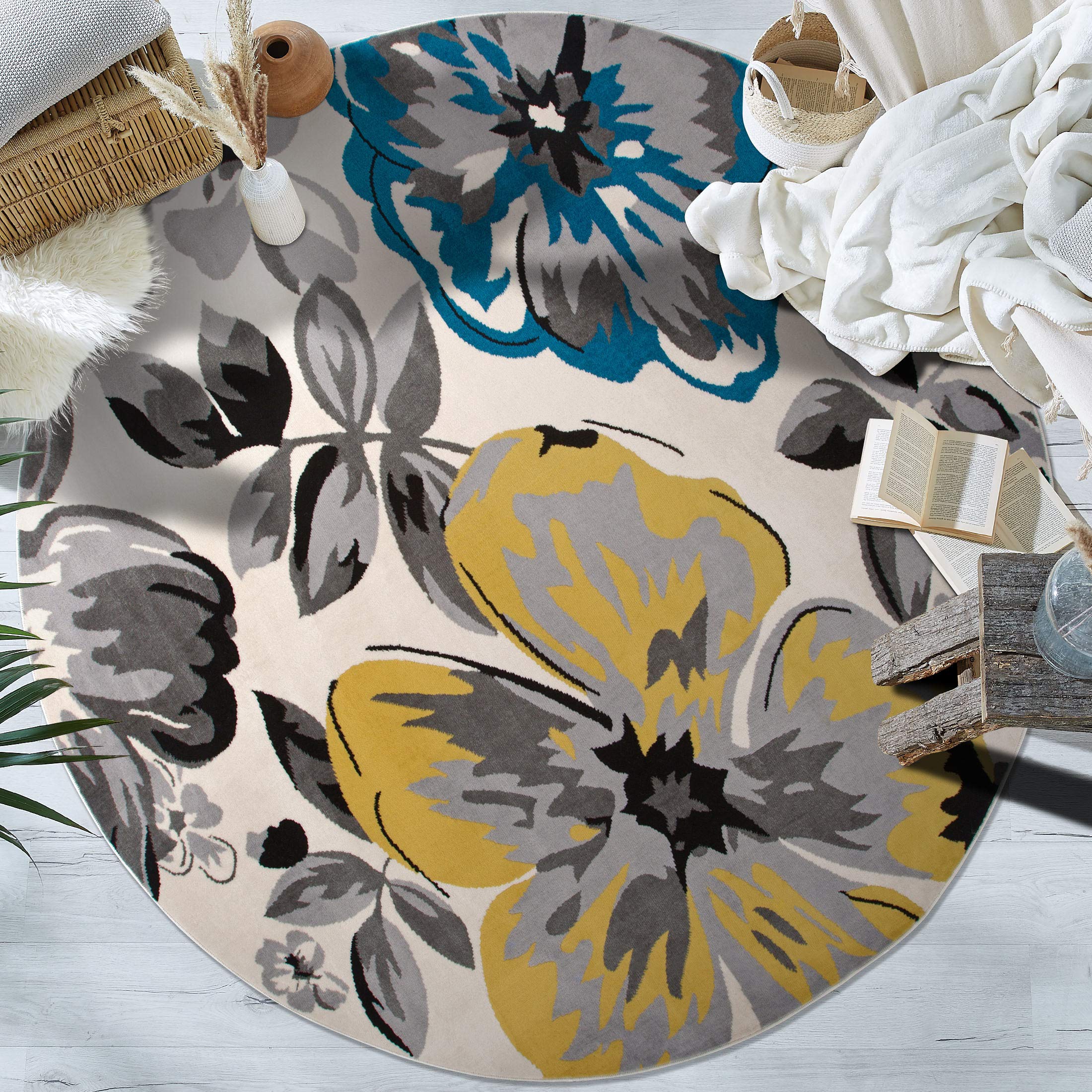 Modern Floral Round Rugs 6' 6